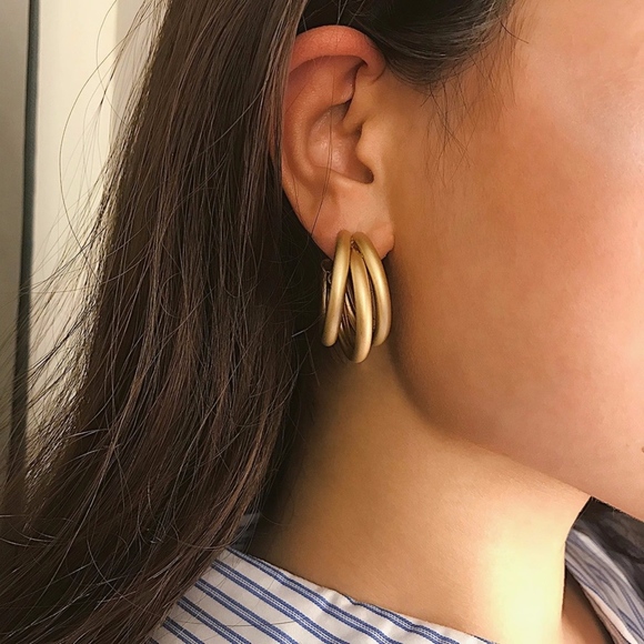 Jewelry - Matte Gold Triple Hoop Hollow Lightweight Earrings